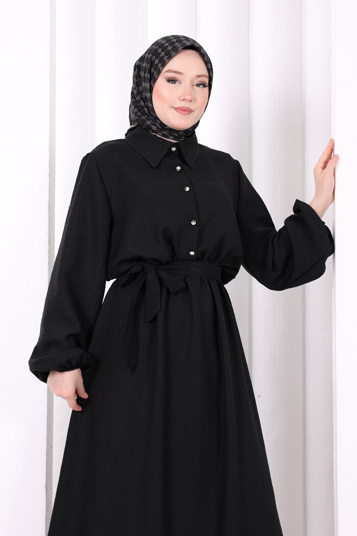Button-Detailed Dress 6097 Black