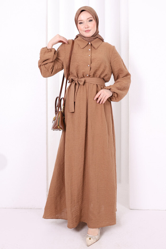 Button-Detailed Dress 6097 Camel