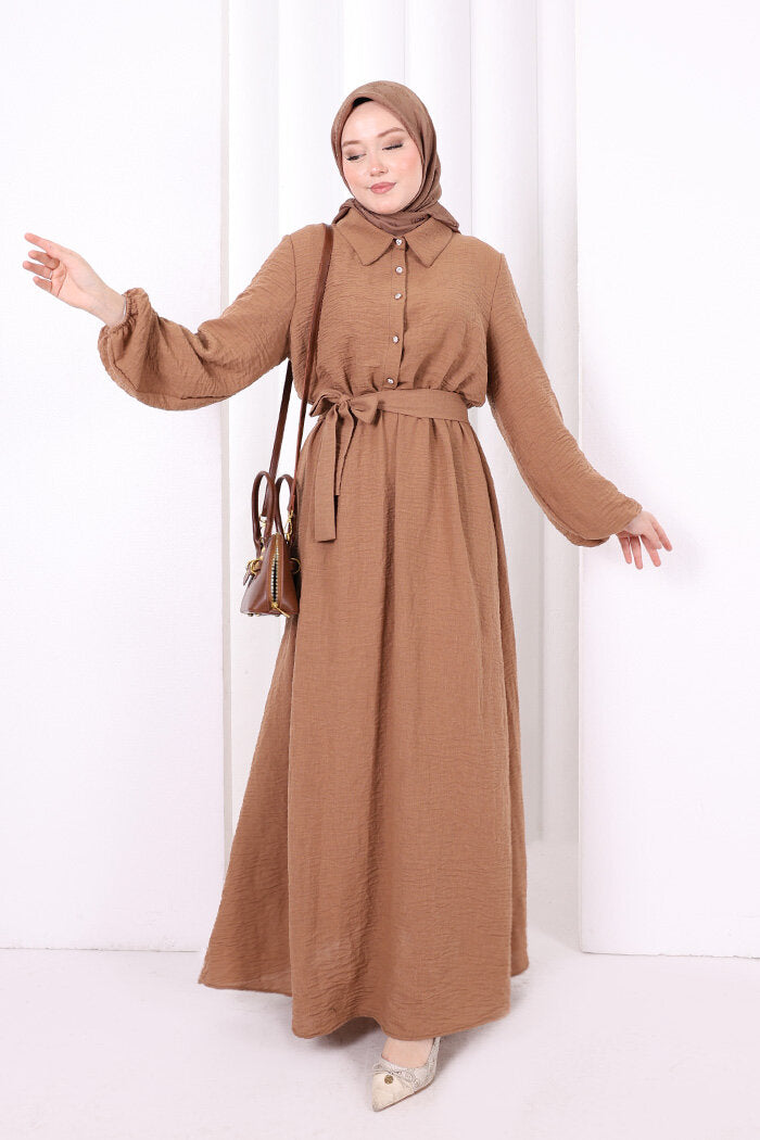 Button-Detailed Dress 6097 Camel