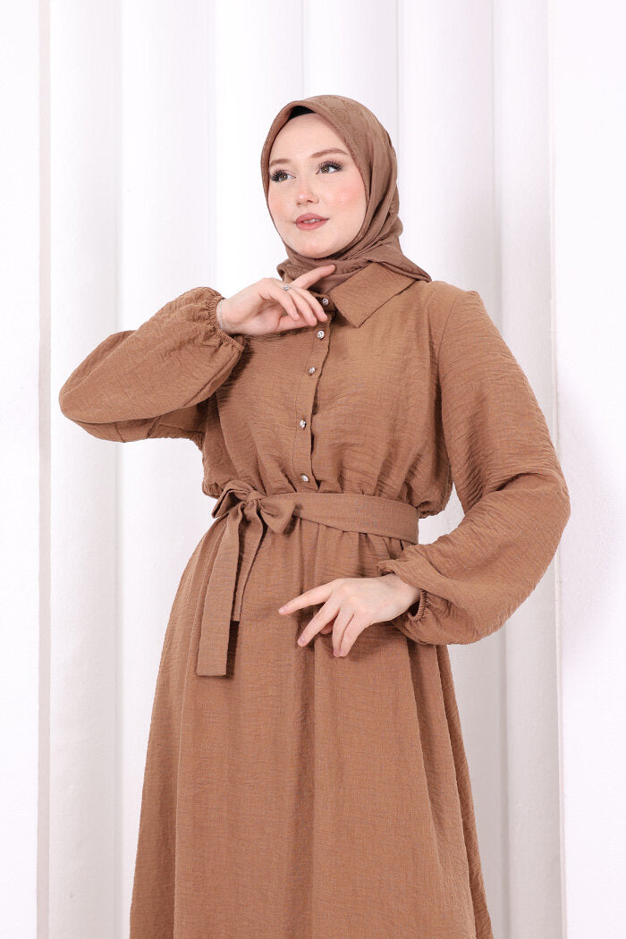 Button-Detailed Dress 6097 Camel