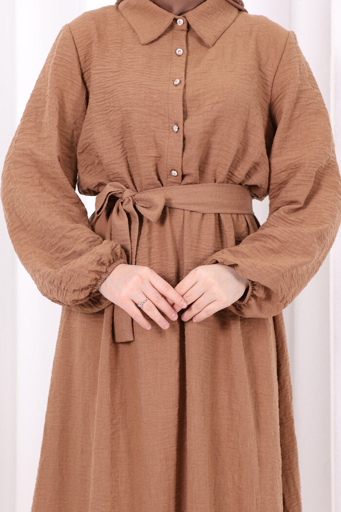 Button-Detailed Dress 6097 Camel