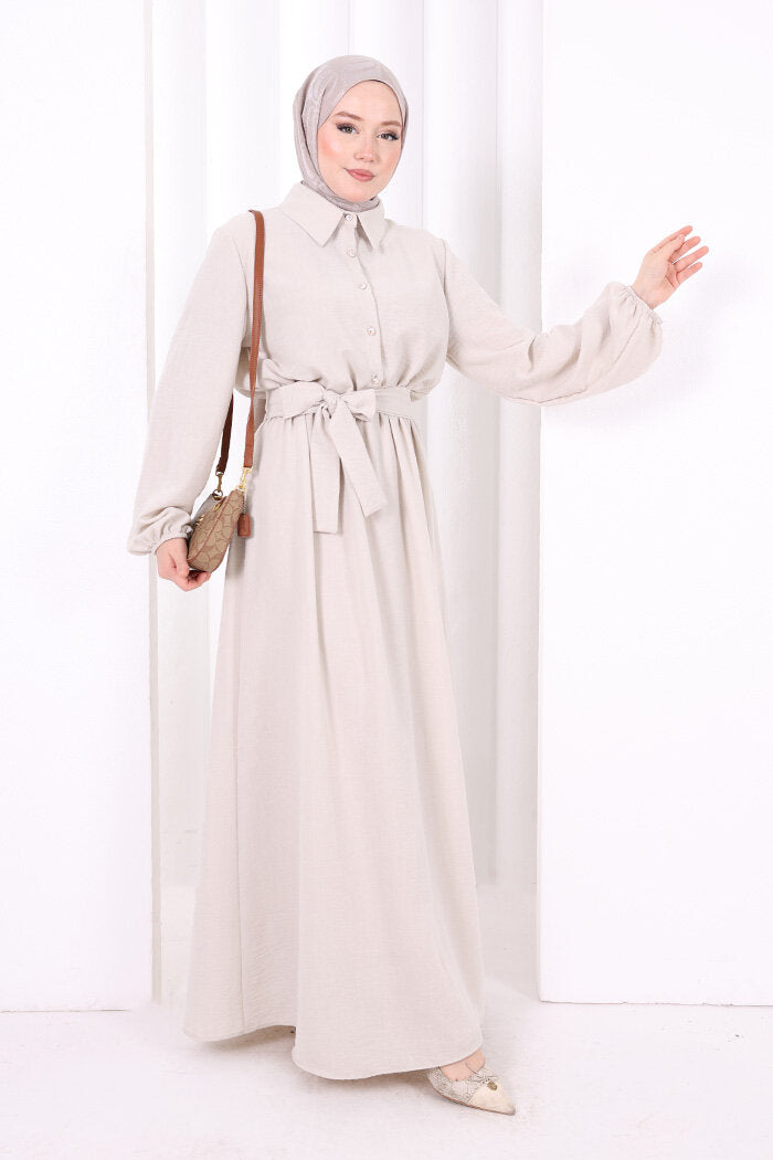 Button-Detailed Dress 6097 Stone