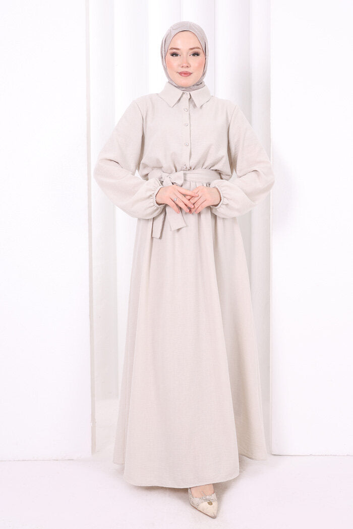 Button-Detailed Dress 6097 Stone