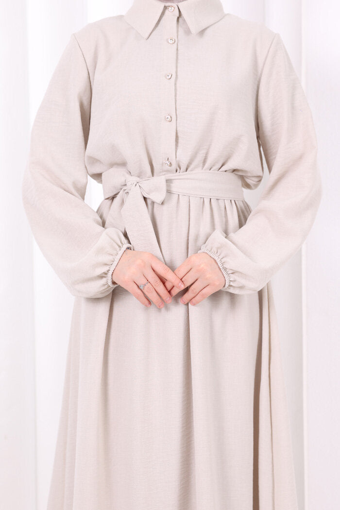 Button-Detailed Dress 6097 Stone