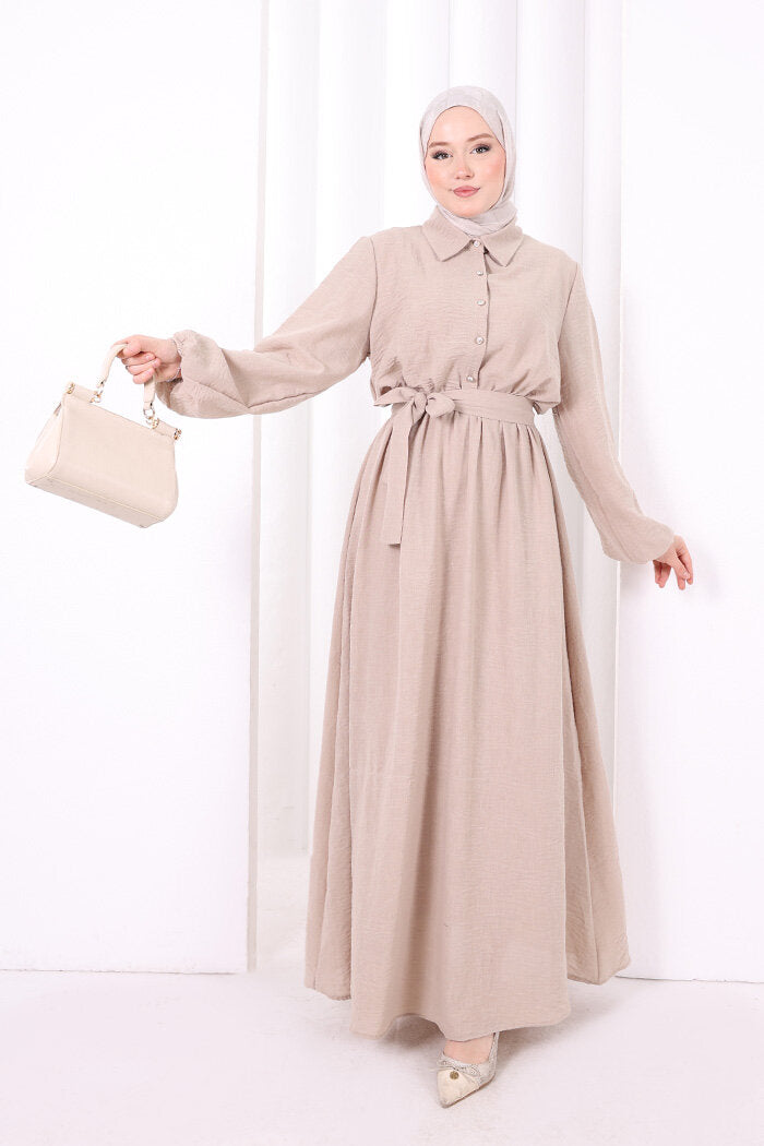 Button-Detailed Dress 6097 Mink