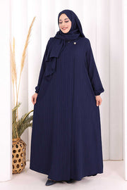 Button Detail Abaya with Attached Shawl 7058 in Navy, view 1