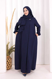 Button Detail Abaya with Attached Shawl 7058 in Navy, view 2