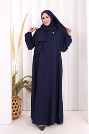 Button Detail Abaya with Attached Shawl 7058 in Navy, view 3