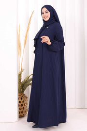 Button Detail Abaya with Attached Shawl 7058 in Navy, view 4