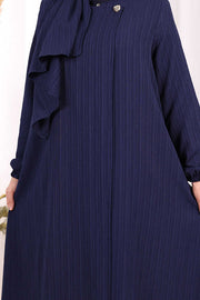 Button Detail Abaya with Attached Shawl 7058 in Navy, view 6