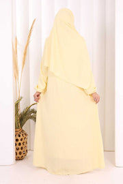 Button Detail Abaya with Attached Shawl 7058 in Yellow, view 5