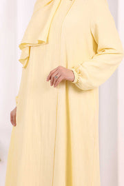 Button Detail Abaya with Attached Shawl 7058 in Yellow, view 7