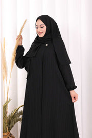 Button Detail Abaya with Attached Shawl 7058 in Black, view 5