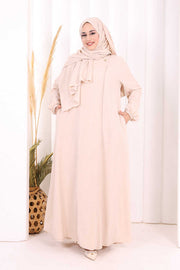 Button Detail Abaya with Attached Shawl 7058 in Stone, view 2