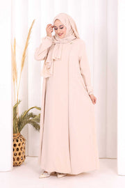 Button Detail Abaya with Attached Shawl 7058 in Stone, view 3