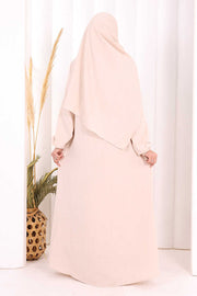 Button Detail Abaya with Attached Shawl 7058 in Stone, view 5