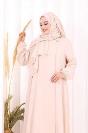 Button Detail Abaya with Attached Shawl 7058 in Stone, view 6