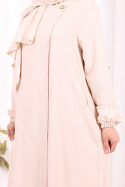 Button Detail Abaya with Attached Shawl 7058 in Stone, view 7