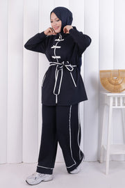 Zip-Front Button Detail Tunic and Trouser Set 1206 Navy — view 2