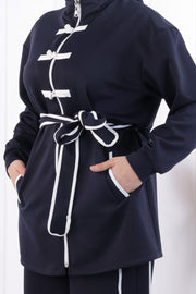 Zip-Front Button Detail Tunic and Trouser Set 1206 Navy — view 5