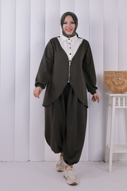 Zip-Front Two-Piece Modest Set 1208 Khaki — view 2