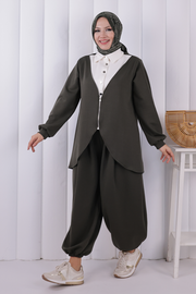 Zip-Front Two-Piece Modest Set 1208 Khaki — view 3
