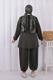 Zip-Front Two-Piece Modest Set 1208 Khaki — view 4