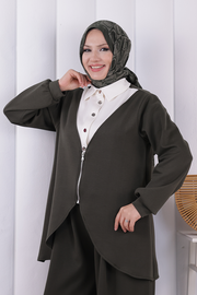 Zip-Front Two-Piece Modest Set 1208 Khaki — view 5