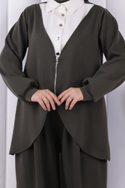 Zip-Front Two-Piece Modest Set 1208 Khaki — view 6