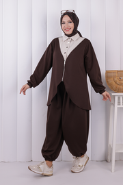 Zip-Front Two-Piece Modest Set 1208 Brown — view 3
