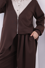 Zip-Front Two-Piece Modest Set 1208 Brown — view 5