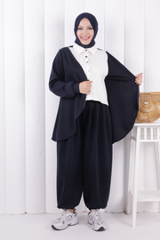 Zip-Front Two-Piece Modest Set 1208 Navy — view 1