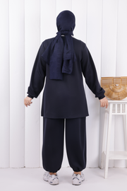 Zip-Front Two-Piece Modest Set 1208 Navy — view 3