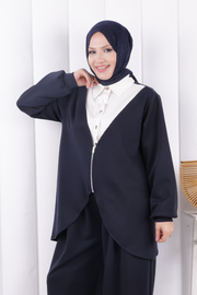 Zip-Front Two-Piece Modest Set 1208 Navy — view 4