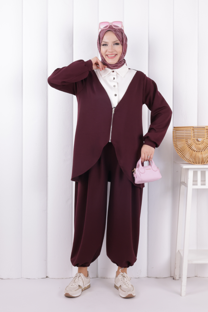 Zip-Front Two-Piece Modest Set 1208 Plum