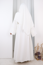 Ruffle Crystal-Detailed Abaya with Matching Hijab 9204 Ecru