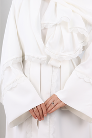 Ruffle Crystal-Detailed Abaya with Matching Hijab 9204 Ecru
