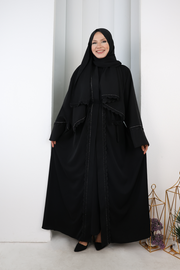 Ruffle Crystal-Detailed Abaya with Matching Hijab 9204 Black