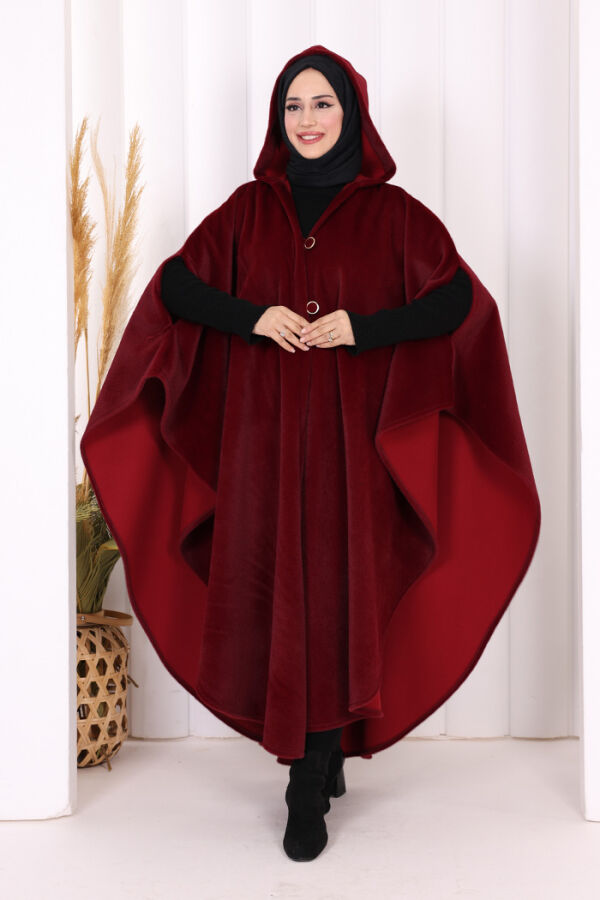 Hooded Wool-Blend Poncho 70130 Burgundy