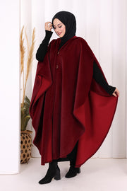 Hooded Wool-Blend Poncho 70130 Burgundy