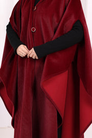 Hooded Wool-Blend Poncho 70130 Burgundy