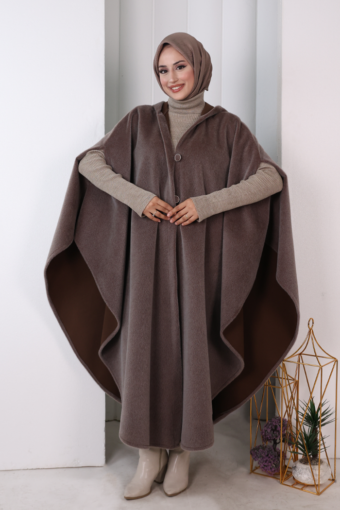 Hooded Wool-Blend Poncho 70130 Smoke