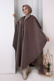 Hooded Wool-Blend Poncho 70130 Smoke