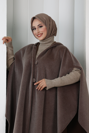 Hooded Wool-Blend Poncho 70130 Smoke