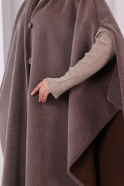 Hooded Wool-Blend Poncho 70130 Smoke