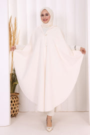 Hooded Wool-Blend Poncho 70130 Ecru