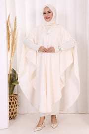 Hooded Wool-Blend Poncho 70130 Ecru