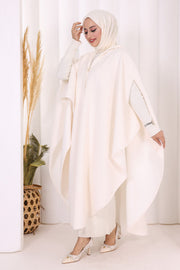 Hooded Wool-Blend Poncho 70130 Ecru