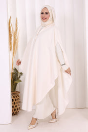 Hooded Wool-Blend Poncho 70130 Ecru