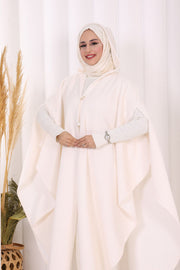Hooded Wool-Blend Poncho 70130 Ecru